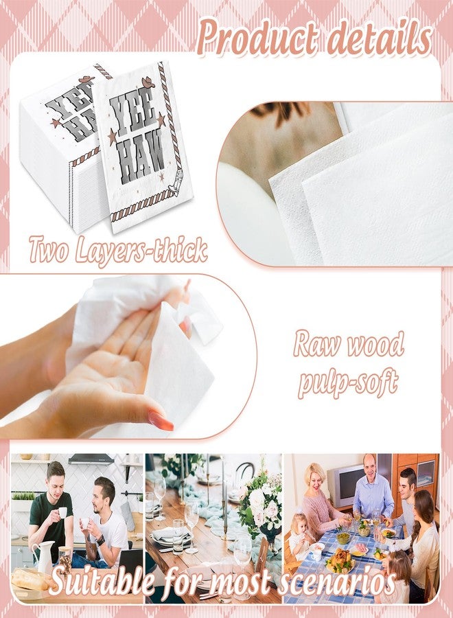 Whaline 50Pcs Western Cowboy Paper Napkin Silver Yee Haw Disposable Luncheon Napkins Dessert Dinner Hand Napkin for Baby Shower Birthday Party Supplies - Image 3